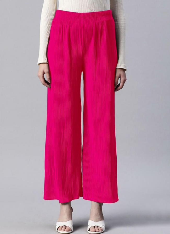 Lycra Hot Pink Casual Wear Pleated Readymade Plazzo